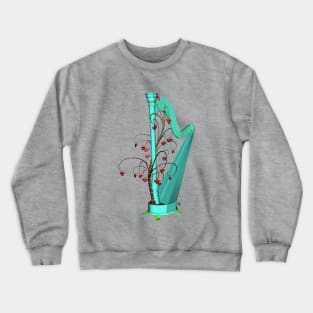 Wonderful harp  in a mushroom forest with tree with hearts Crewneck Sweatshirt